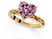 Solitaire Engagement Ring Setting for Fancy Pink Heart-Shaped Center with Scrollwork Band and Prong Head in Yellow Gold
