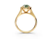 Halo Engagement Ring Setting for Fancy Green Oval Center with Square Band and Prong Head in Yellow Gold