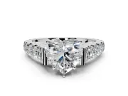 Solitaire Engagement Ring Setting for Heart-Shaped Center with Pave Cathedral Shoulders and Prong Head in White Gold