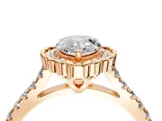 Milgrain Floral Halo Engagement Ring Setting for Pear-Shaped Center with Pave Band and Prong Head in Rose Gold