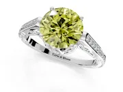 Cathedral Engagement Ring Setting for Fancy Yellow Round Cut Center with Antique-Style Pave Band and Prong Head in Platinum
