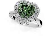 Halo Engagement Ring Setting for Fancy Green Heart-Shaped Center with Thin Plain Band and Prong Head in Sterling Silver
