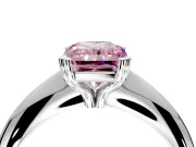 Solitaire Engagement Ring Setting for Fancy Pink Radiant Cut Center with Reverse Tapered Band and Prong Head in Platinum