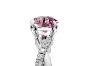 Solitaire Engagement Ring Setting for Fancy Pink Round Cut Center with Half-Pave Crossover Band and Prong Head in Sterling Silver