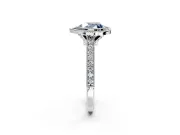 Halo Engagement Ring Setting for Fancy Blue Heart-Shaped Center with Milgrain Pave Band and Bezel Head in Platinum