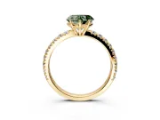 Solitaire Engagement Ring Setting for Fancy Green Heart-Shaped Center with Large Accent Band and Prong Head in Yellow Gold