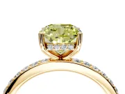 Solitaire Engagement Ring Setting for Fancy Yellow Cushion Cut Center with Fine Pave Band and Prong Head in Yellow Gold