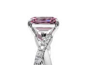 Crossover Engagement Ring Setting for Fancy Pink Emerald Cut Center with Pave and Plain Strands and Prong Head in Platinum