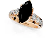Solitaire Engagement Ring Setting for Fancy Black Marquise Center with Graduated Shared Prongs and Prong Head in Rose Gold