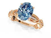 Solitaire Engagement Ring Setting for Fancy Blue Oval Center with Marquise Panel Band and Prong Head in Rose Gold