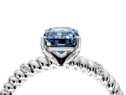 Rope Engagement Ring Setting for Fancy Blue Emerald Cut Center with Accent Shoulders and Prong Head in Sterling Silver