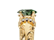 Solitaire Engagement Ring Setting for Fancy Green Oval Center with Filigree Accent Basket and Prong Head in Yellow Gold