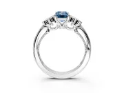 Cluster Engagement Ring Setting for Fancy Blue Emerald Cut Center with Bezel Accent Clusters and Prong Head in White Gold