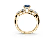 5 Stone Engagement Ring Setting for Fancy Blue Emerald Cut Center with Graduated Accents and Prong Head in Yellow Gold