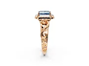 Halo Engagement Ring Setting for Fancy Blue Princess Cut Center with Open Scroll Shoulders and Prong Head in Rose Gold