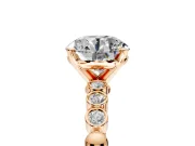 Solitaire Engagement Ring Setting for Round Cut Center with Bezel-Dot Beaded Band and Prong Head in Rose Gold