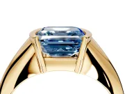 Tension Engagement Ring Setting for Fancy Blue Asscher Cut Center with Wide Tapered Band and Tension Head in Yellow Gold