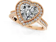 Halo Engagement Ring Setting for Heart-Shaped Center with Milgrain Pave Band and Bezel Head in Rose Gold