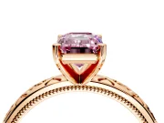 Solitaire Engagement Ring Setting for Fancy Pink Emerald Cut Center with Scrollwork Band and Prong Head in Rose Gold