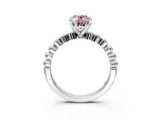 Solitaire Engagement Ring Setting for Fancy Pink Oval Center with Bezel-Dot Beaded Band and Prong Head in Platinum