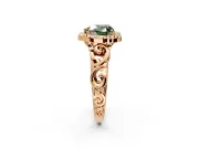 Halo Engagement Ring Setting for Fancy Green Heart-Shaped Center with Open Scroll Shoulders and Prong Head in Rose Gold