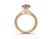 Solitaire Engagement Ring Setting for Fancy Pink Round Cut Center with Milgrain Cathedral Band and Prong Head in Rose Gold