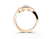 Cluster Engagement Ring Setting for Emerald Cut Center with Milgrain Shoulder Clusters and Prong Head in Rose Gold