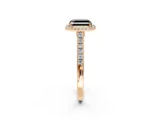 Halo Engagement Ring Setting for Fancy Black Asscher Cut Center with Narrowing Pave Band and Prong Head in Rose Gold