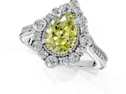 Milgrain Halo Engagement Ring Setting for Fancy Yellow Pear-Shaped Center with Bezel Point Accents and Prong Head in White Gold