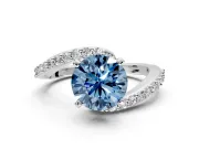 Solitaire Engagement Ring Setting for Fancy Blue Round Cut Center with Pave Bypass Swirl Band and Prong Head in Sterling Silver