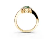 Halo Engagement Ring Setting for Fancy Green Pear-Shaped Center with Heart-Shaped Openwork, Pave Band and Prong Head in Yellow Gold