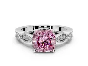 Solitaire Engagement Ring Setting for Fancy Pink Cushion Cut Center with Marquise and Bezel Accents and Prong Head in Platinum