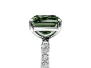 Solitaire Engagement Ring Setting for Fancy Green Asscher Cut Center with Pave Accents and Prong Head in Sterling Silver