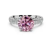 Solitaire Engagement Ring Setting for Fancy Pink Round Cut Center with Multi-Row Pave Accents and Basket Head in Sterling Silver