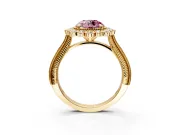 Milgrain Halo Engagement Ring Setting for Fancy Pink Round Cut Center with Bezel Point Accents and Prong Head in Yellow Gold