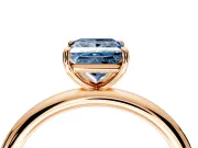 Low-Set Solitaire Engagement Ring Setting for Fancy Blue Princess Cut Center with Thin Plain Band and Prong Head in Rose Gold