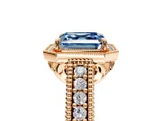 Milgrain Halo Engagement Ring Setting for Fancy Blue Asscher Cut Center with Pave Band and Prong Head in Rose Gold