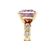 Solitaire Engagement Ring Setting for Fancy Pink Princess Cut Center with Bezel-Dot Beaded Band and Prong Head in Yellow Gold