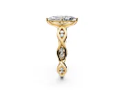 Solitaire Engagement Ring Setting for Marquise Center with Accented Twist Band and Leaf Prong Head in Yellow Gold