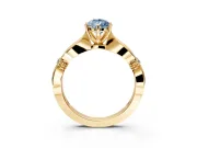 Solitaire Engagement Ring Setting for Fancy Blue Pear-Shaped Center with Carved Leaf Shoulders and Prong Head in Yellow Gold