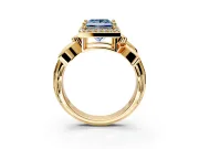 Halo Engagement Ring Setting for Fancy Blue Princess Cut Center with Floral Band and Prong Head in Yellow Gold