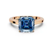 Solitaire Engagement Ring Setting for Fancy Blue Asscher Cut Center with Flat-Sided Plain Band and Prong Head in Rose Gold
