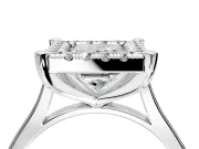Single Halo Engagement Ring Setting for Princess Cut Center with Corner Claws, Plain Band and Prong Head in White Gold