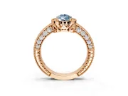 Milgrain Halo Engagement Ring Setting for Fancy Blue Pear-Shaped Center with Wide Pave Band and Prong Head in Rose Gold