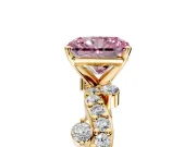 Solitaire Engagement Ring Setting for Fancy Pink Radiant Cut Center with Bar-Station Pave Twist and Prong Head in Yellow Gold
