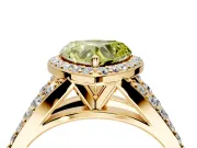 Halo Engagement Ring Setting for Fancy Yellow Heart-Shaped Center with Narrow Pave Split Shank and Prong Head in Yellow Gold