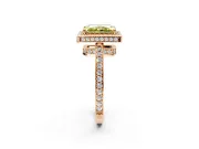 Halo Engagement Ring Setting for Fancy Yellow Radiant Cut Center with Metal-Rimmed Halo, Pave Band and Prong Head in Rose Gold