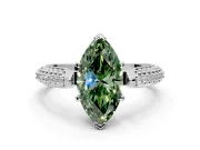 Solitaire Engagement Ring Setting for Fancy Green Marquise Center with Multi-Row Accents and Prong Head in Sterling Silver