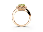 Halo Engagement Ring Setting for Fancy Yellow Heart-Shaped Center with Metal-Rimmed Halo, Pave Band and Prong Head in Rose Gold