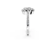 Halo Engagement Ring Setting for Pear-Shaped Center with Inner Milgrain Border and Prong Head in Sterling Silver
